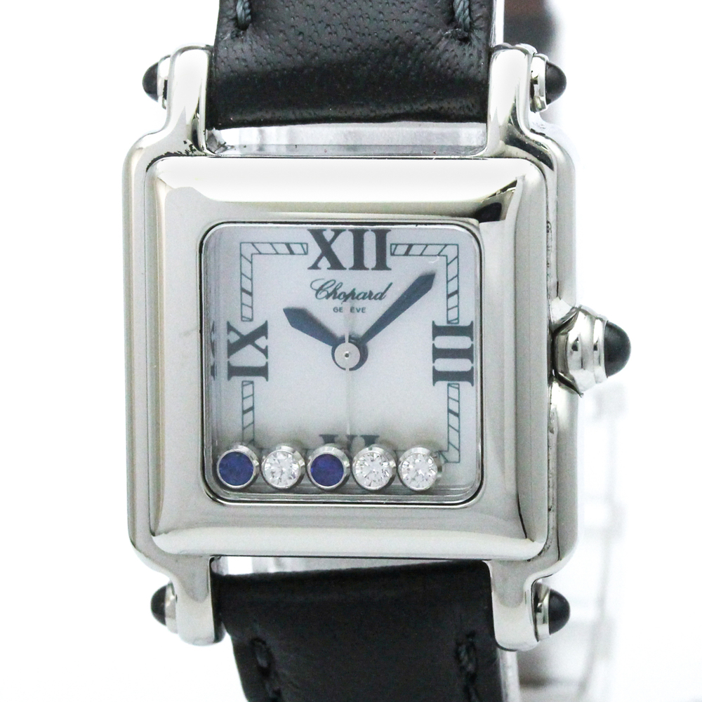 CHOPARD Happy Sport Diamond Steel Leather Quartz Ladies Watch 27/8892-23 Poli...